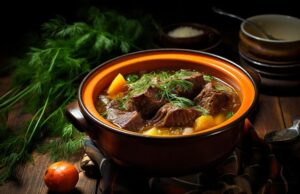 Шурпа из говядины в кастрюле
